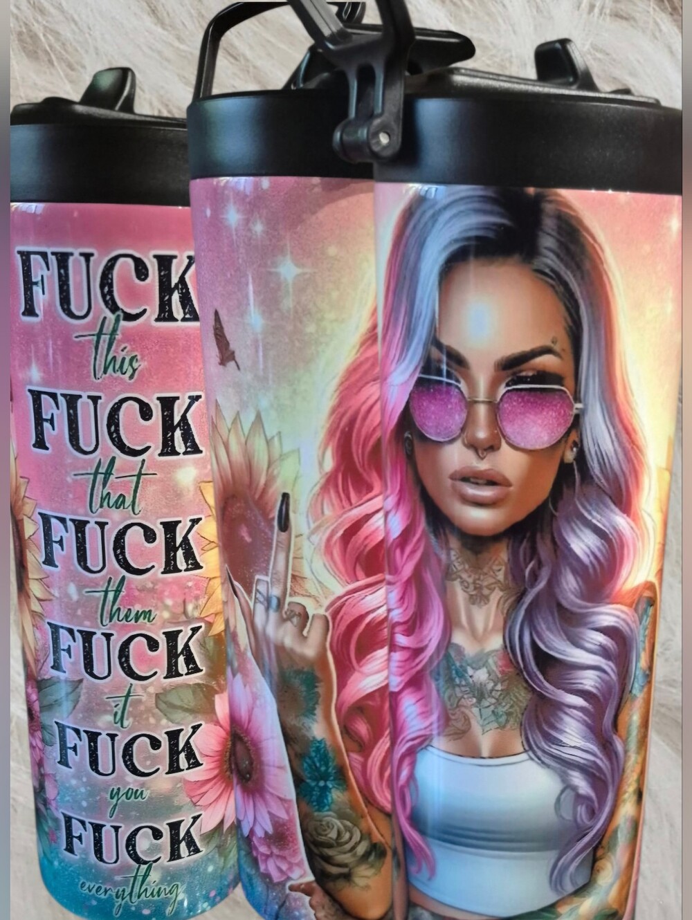 Colorful Pink & Purple Graphic Waterbottle  with Attitude